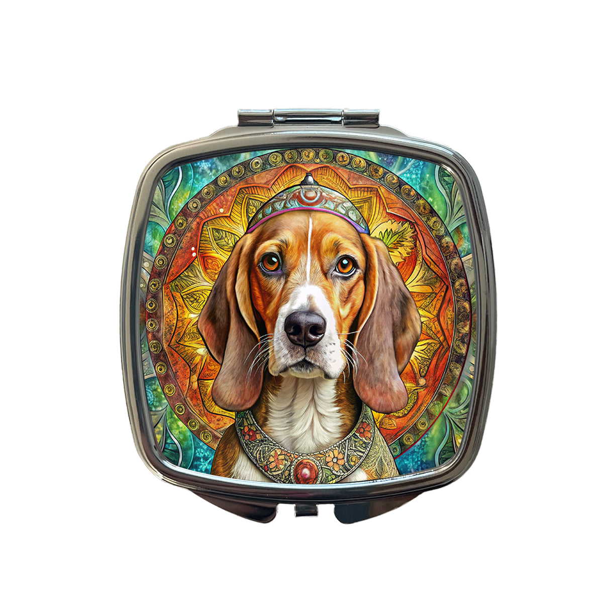 Beagle Dog Bohemian Art Small Travel Purse Handbag Pocket Makeup Compact Mirror