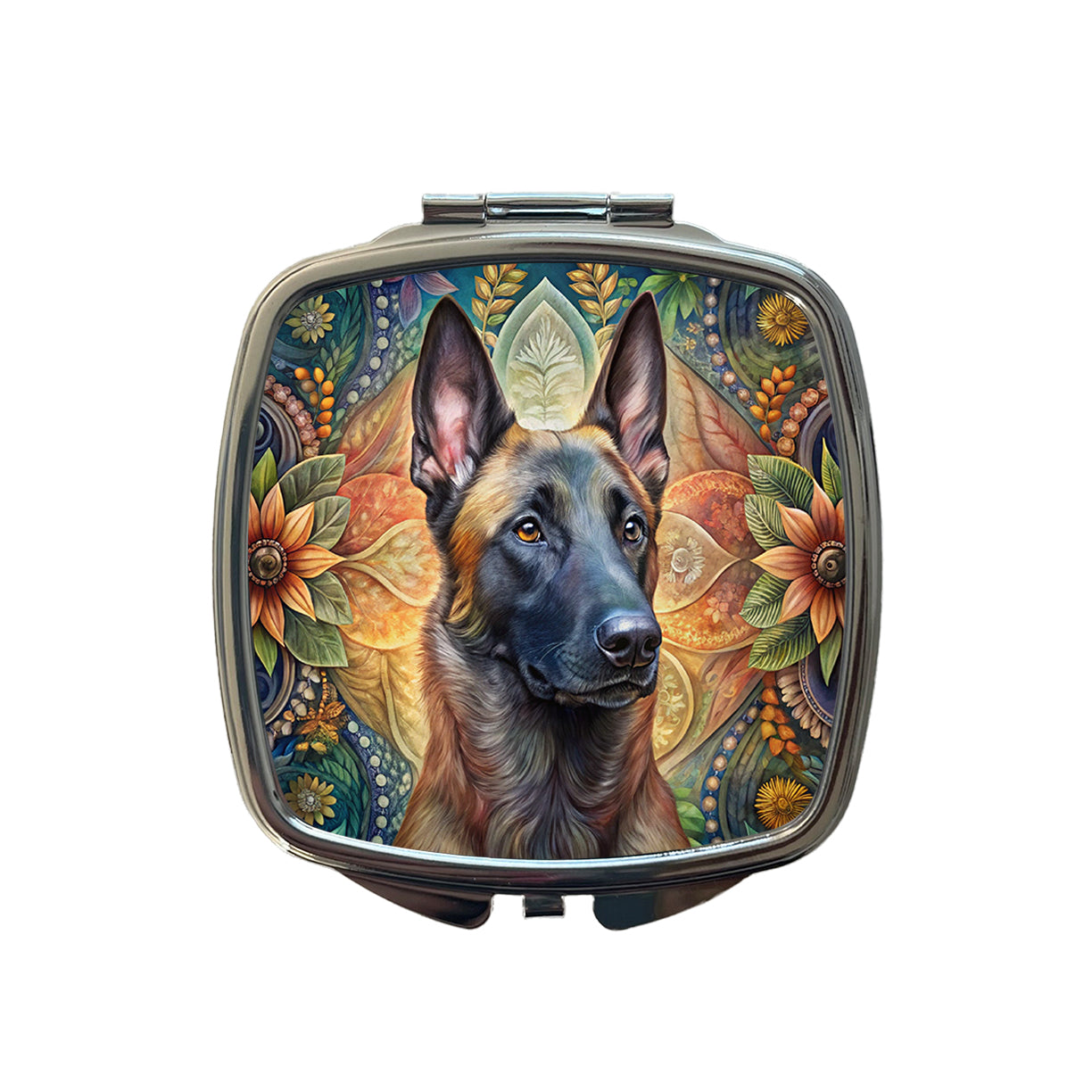 Belgian Malinois Dog Bohemian Art Small Travel Purse Handbag Pocket Makeup Compact Mirror