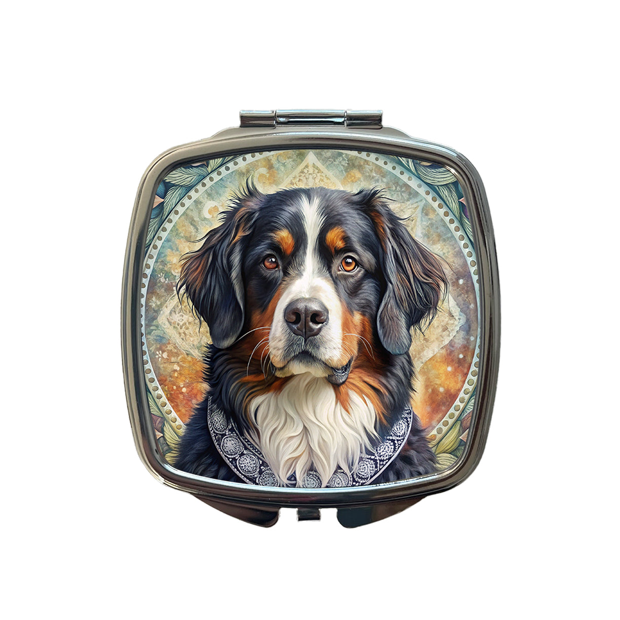 Bernese Mountain Dog French Bohemian Art Small Travel Purse Handbag Pocket Makeup Compact Mirror