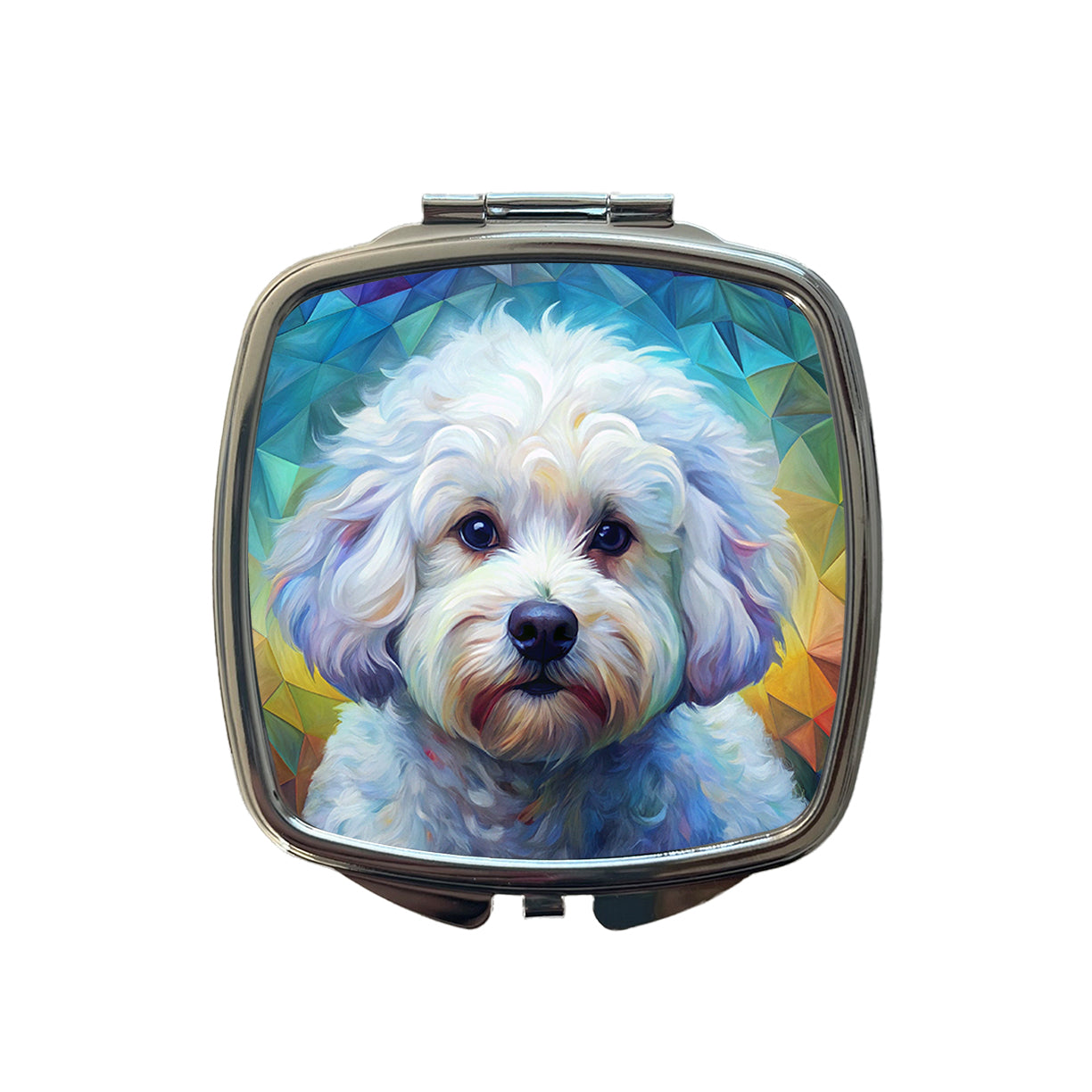 Bichon Frise Dog Abstract Art Small Travel Purse Handbag Pocket Makeup Compact Mirror
