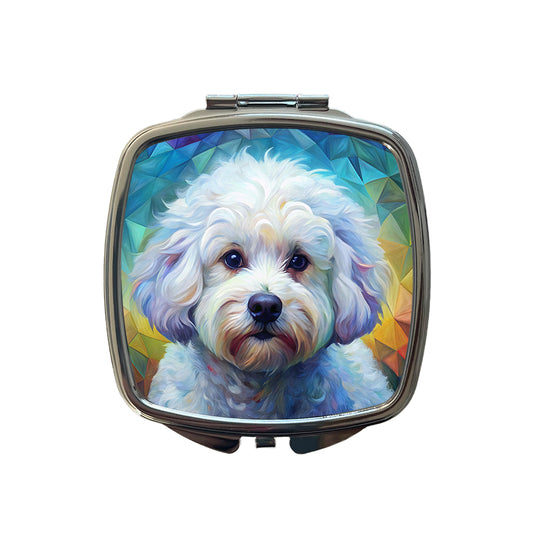 Bichon Frise Dog Abstract Art Small Travel Purse Handbag Pocket Makeup Compact Mirror