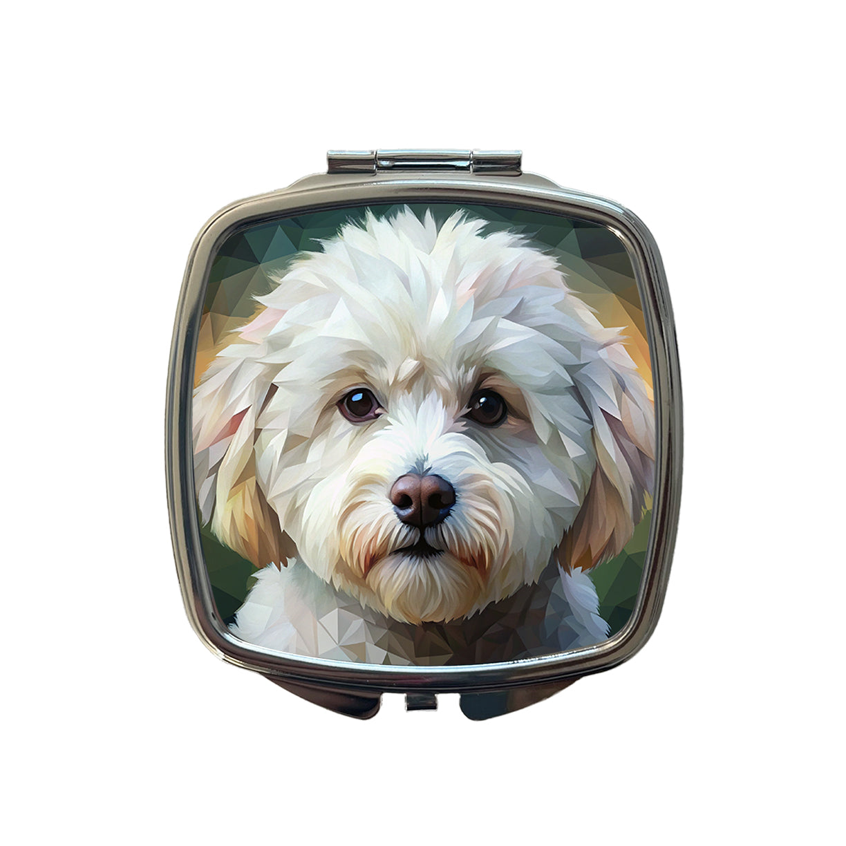 Bichon Frise Dog Abstract Stylized Art Small Travel Purse Handbag Pocket Makeup Compact Mirror