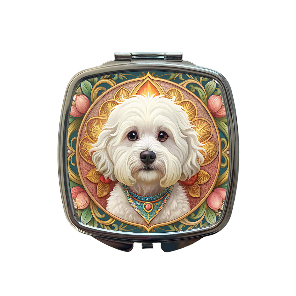 Bichon Frise Dog Art Nouveau Small Travel Purse Handbag Pocket Makeup Compact Mirror
