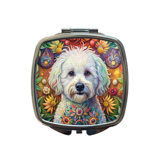 Bichon Frise Dog French Bohemian Art Small Travel Purse Handbag Pocket Makeup Compact Mirror