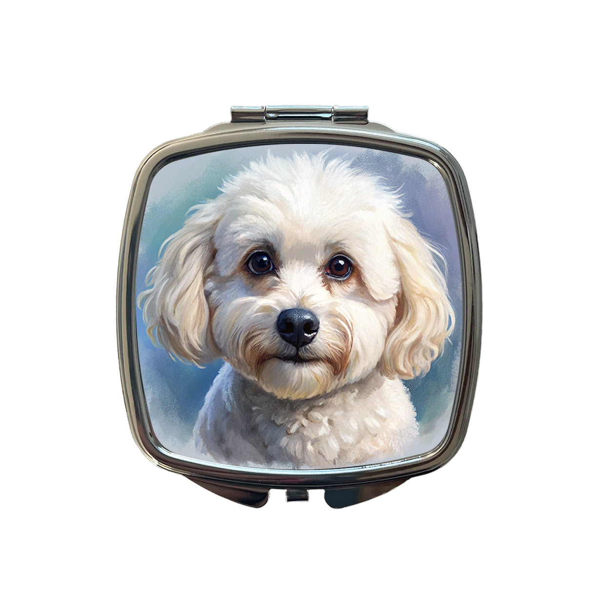 Bichon Frise Dog Illustration Small Travel Purse Handbag Pocket Makeup Compact Mirror