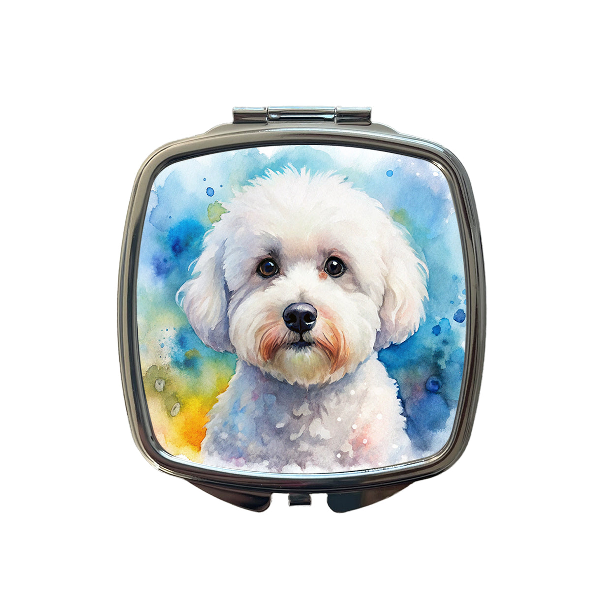 Bichon Frise Dog Watercolor Style Small Travel Purse Handbag Pocket Makeup Compact Mirror