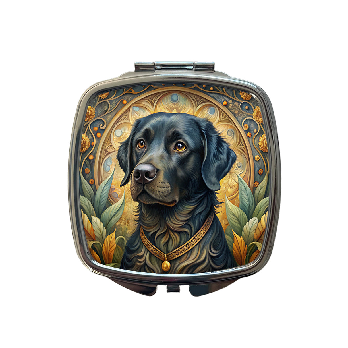Black Labrador Retriever Dog Art Nouveau Small Travel Purse Handbag Pocket Makeup Compact Mirror