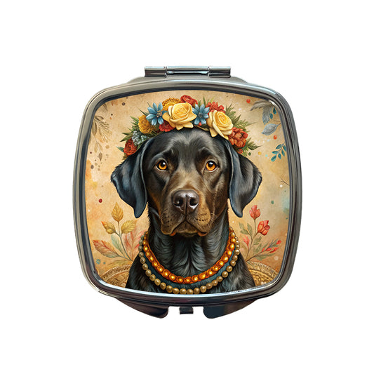 Black Labrador Retriever Dog French Bohemian Art Small Travel Purse Handbag Pocket Makeup Compact Mirror