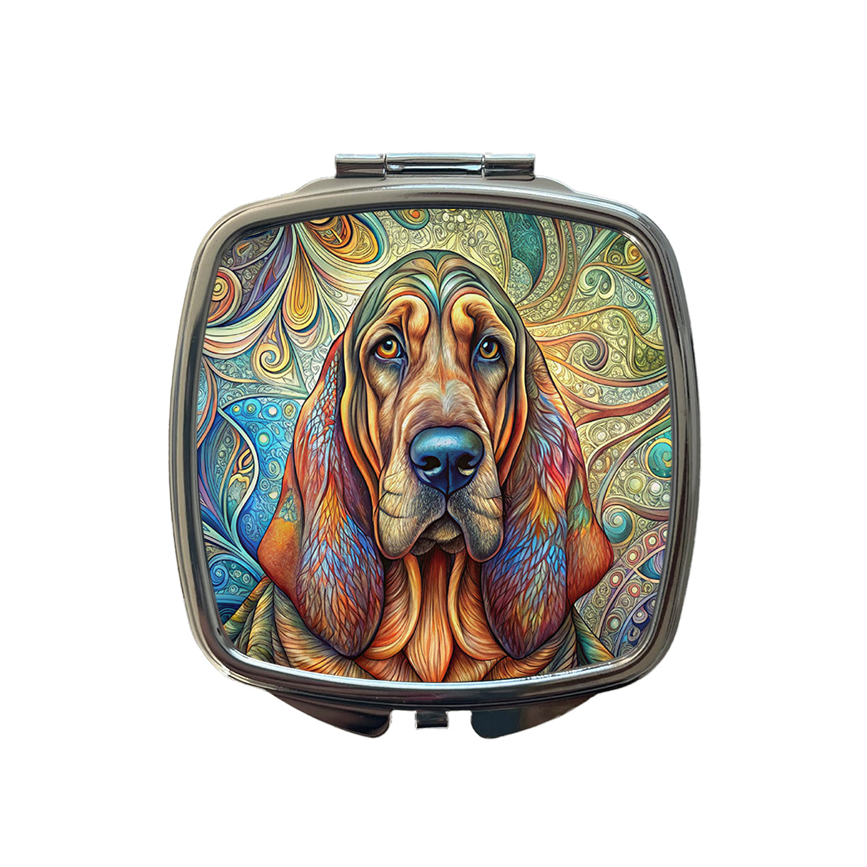 Bloodhound Dog Bohemian Art Small Travel Purse Handbag Pocket Makeup Compact Mirror