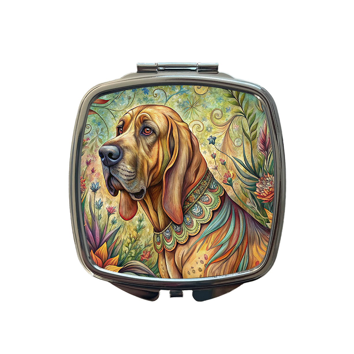 Bloodhound Dog French Bohemian Art Small Travel Purse Handbag Pocket Makeup Compact Mirror