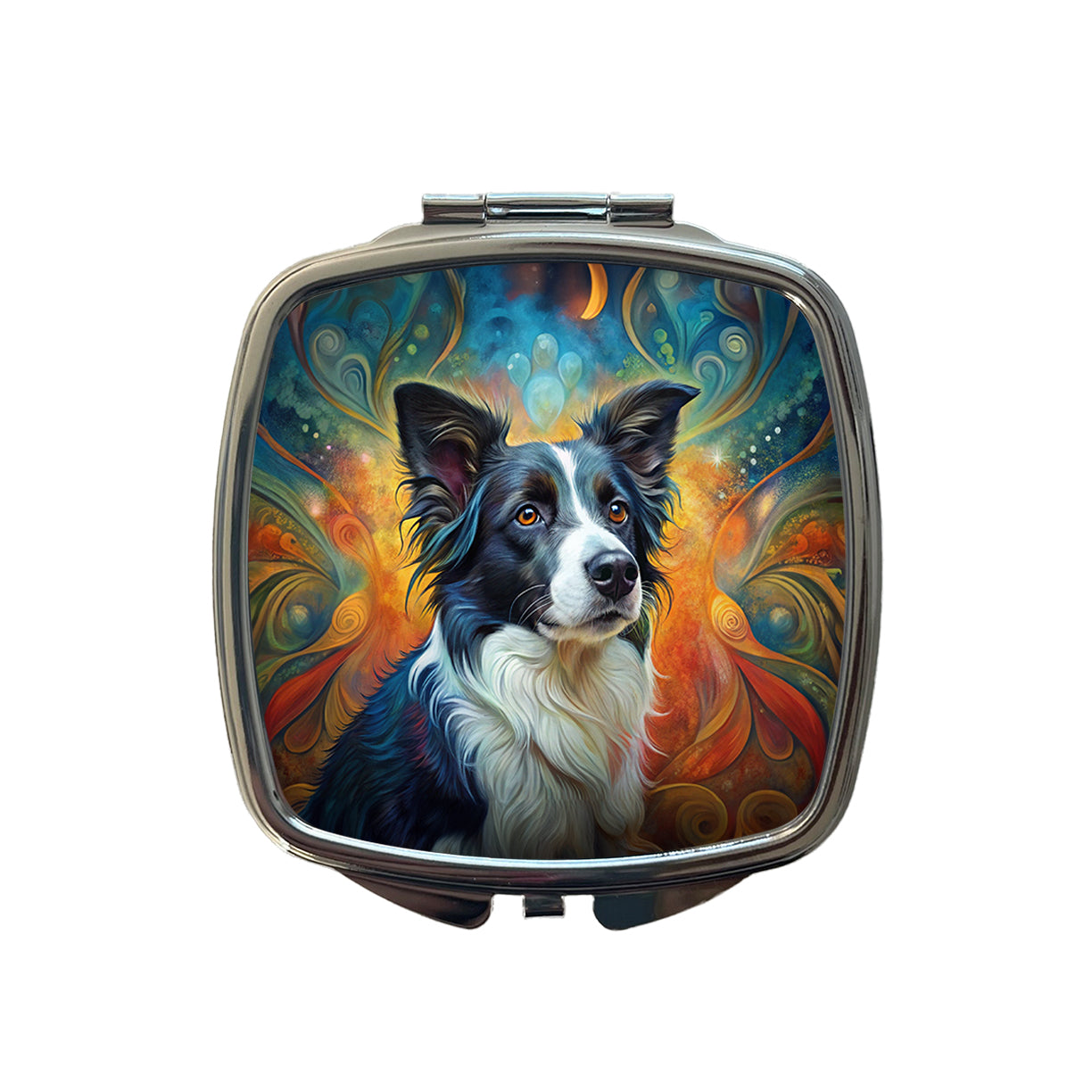 Border Collie Dog Abstract Art Small Travel Purse Handbag Pocket Makeup Compact Mirror