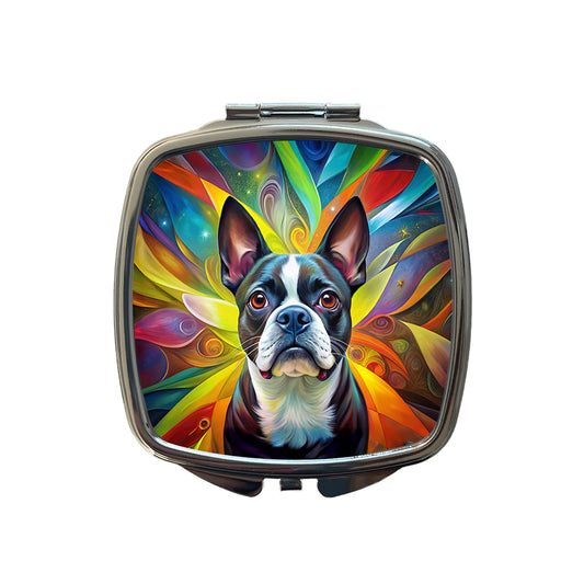 Boston Terrier Dog Abstract Art Small Travel Purse Handbag Pocket Makeup Compact Mirror