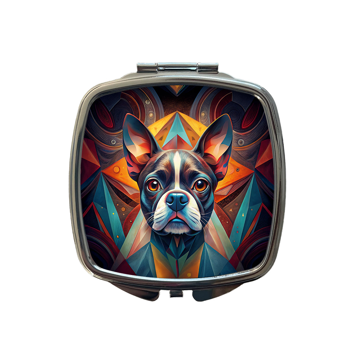 Boston Terrier Dog Abstract Stylized Art Small Travel Purse Handbag Pocket Makeup Compact Mirror