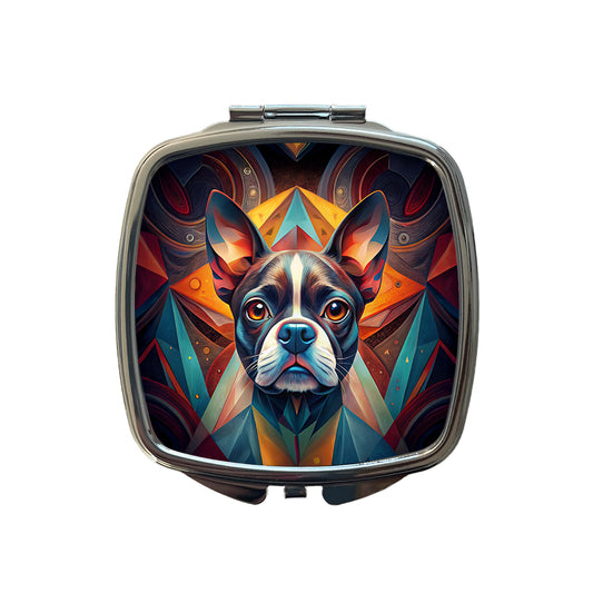 Boston Terrier Dog Abstract Stylized Art Small Travel Purse Handbag Pocket Makeup Compact Mirror