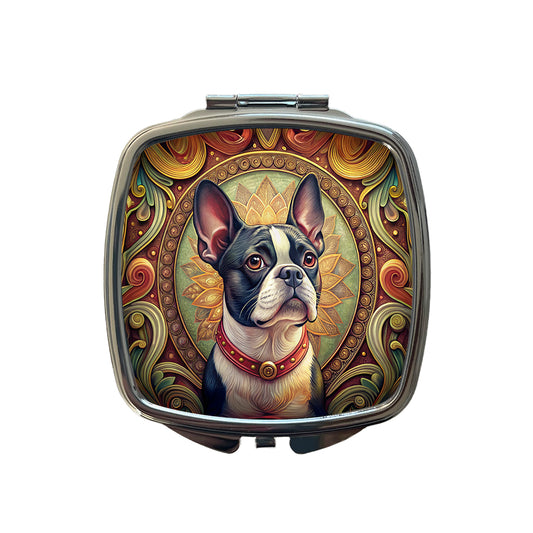 Boston Terrier Dog Art Nouveau Small Travel Purse Handbag Pocket Makeup Compact Mirror