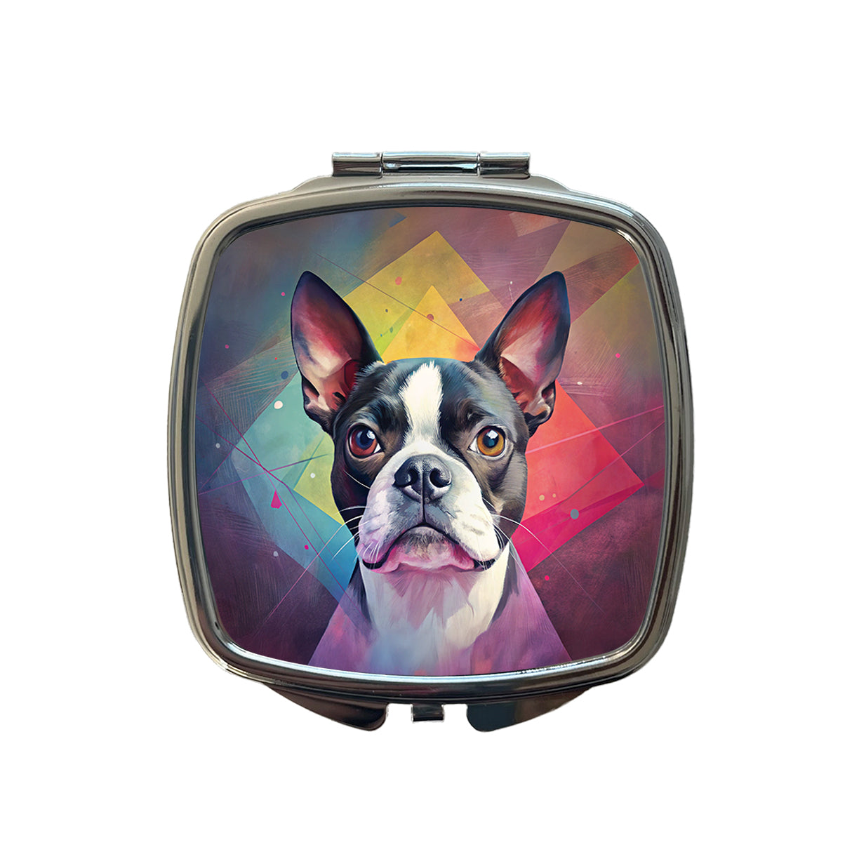 Boston Terrier Dog Contemporary Art Small Travel Purse Handbag Pocket Makeup Compact Mirror