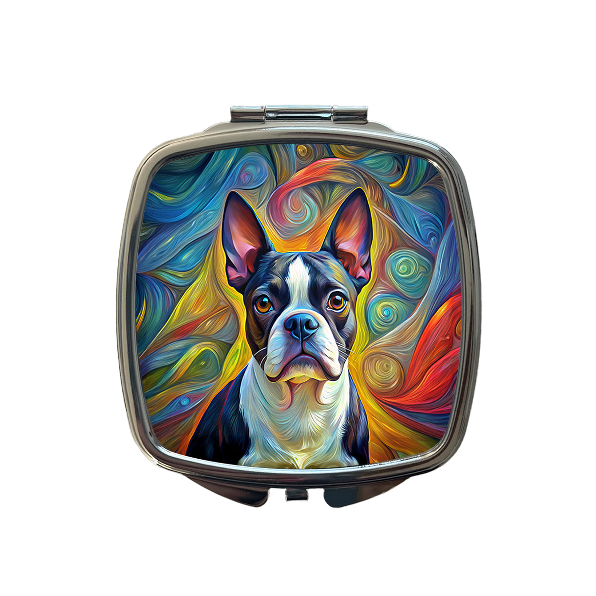 Boston Terrier Dog Expressionism Art Small Travel Purse Handbag Pocket Makeup Compact Mirror