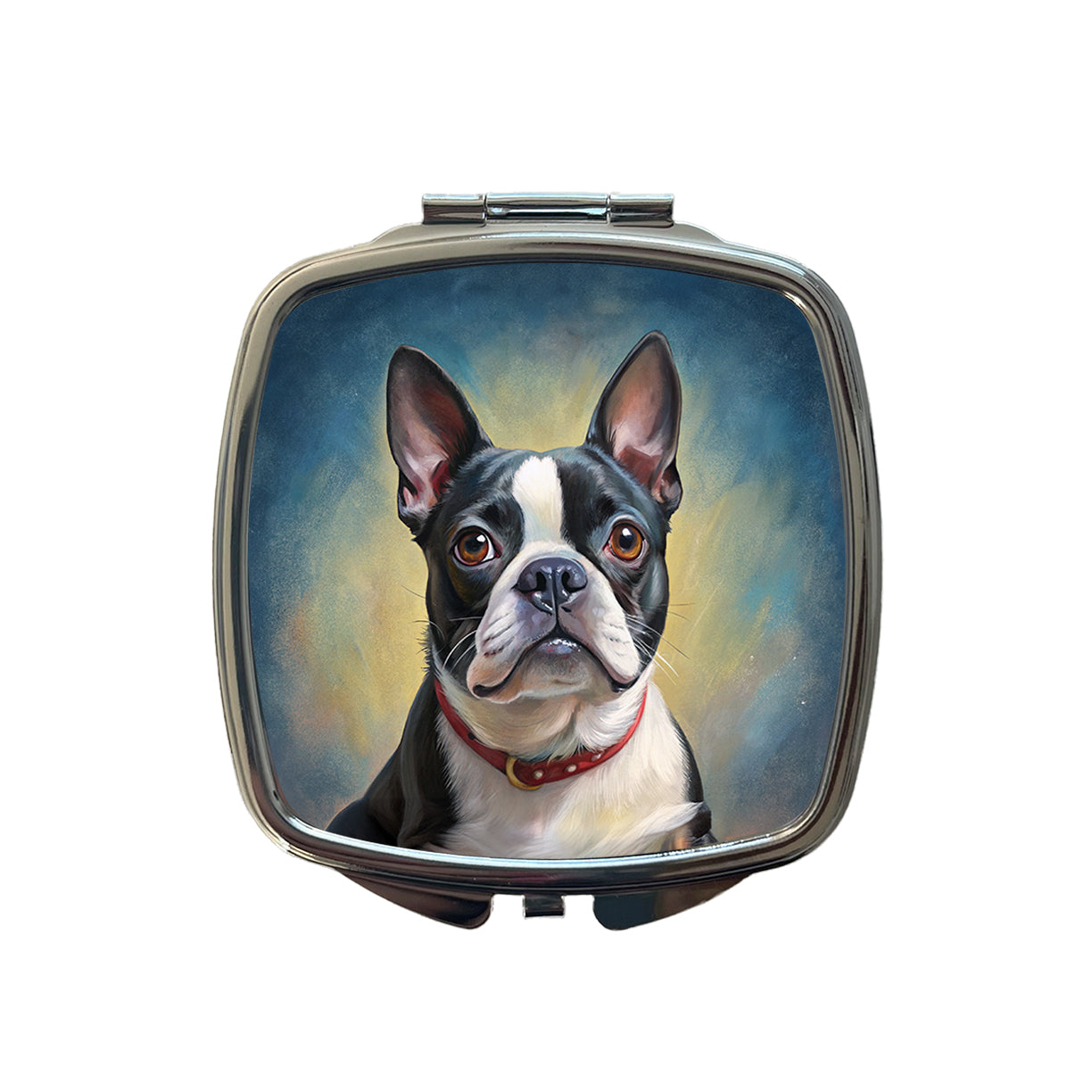 Boston Terrier Dog Illustration Small Travel Purse Handbag Pocket Makeup Compact Mirror