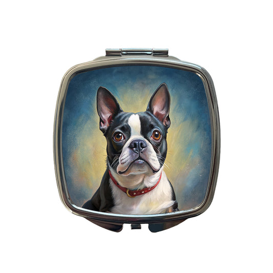 Boston Terrier Dog Illustration Small Travel Purse Handbag Pocket Makeup Compact Mirror