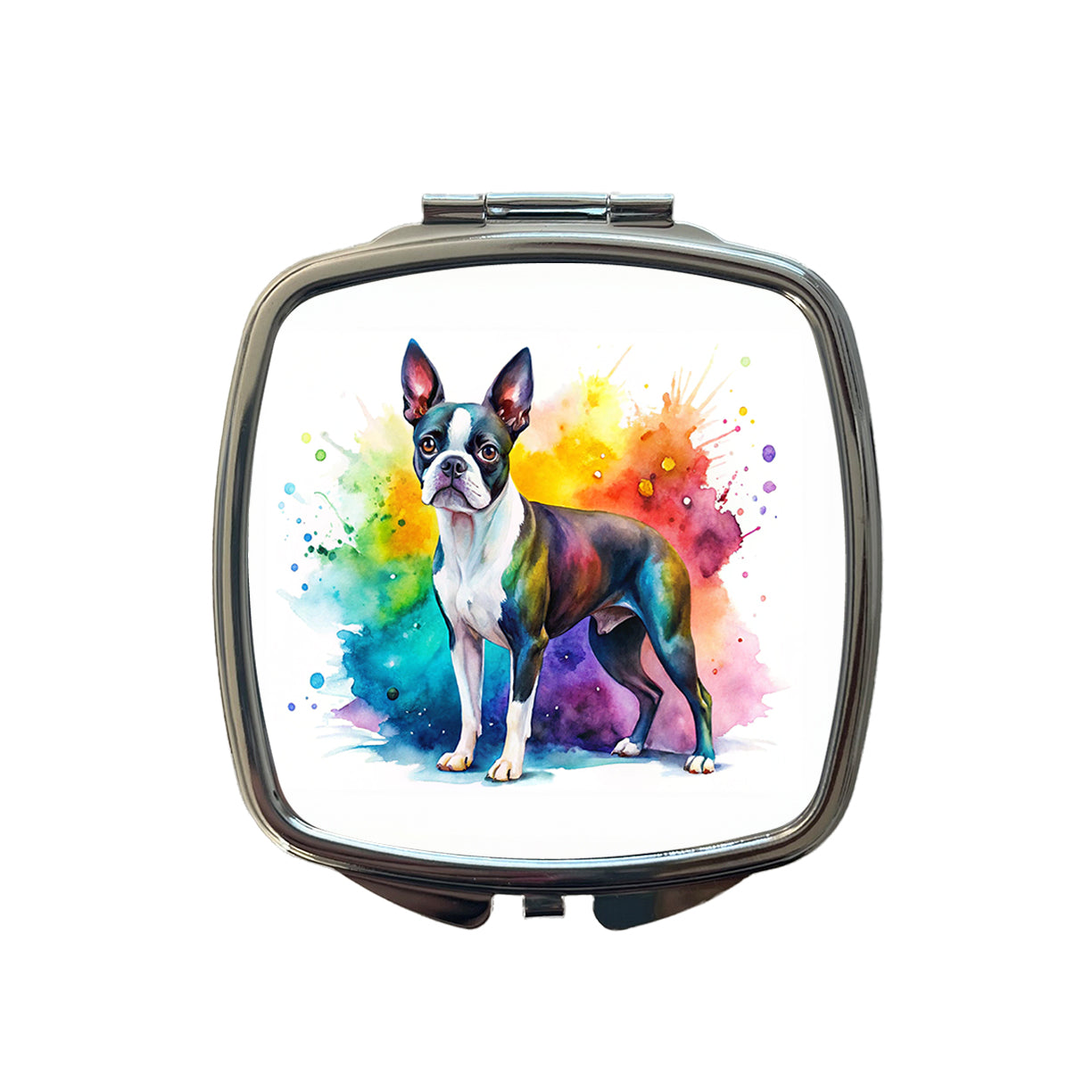 Boston Terrier Dog Watercolor Style Small Travel Purse Handbag Pocket Makeup Compact Mirror