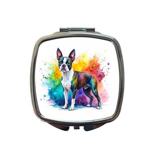 Boston Terrier Dog Watercolor Style Small Travel Purse Handbag Pocket Makeup Compact Mirror