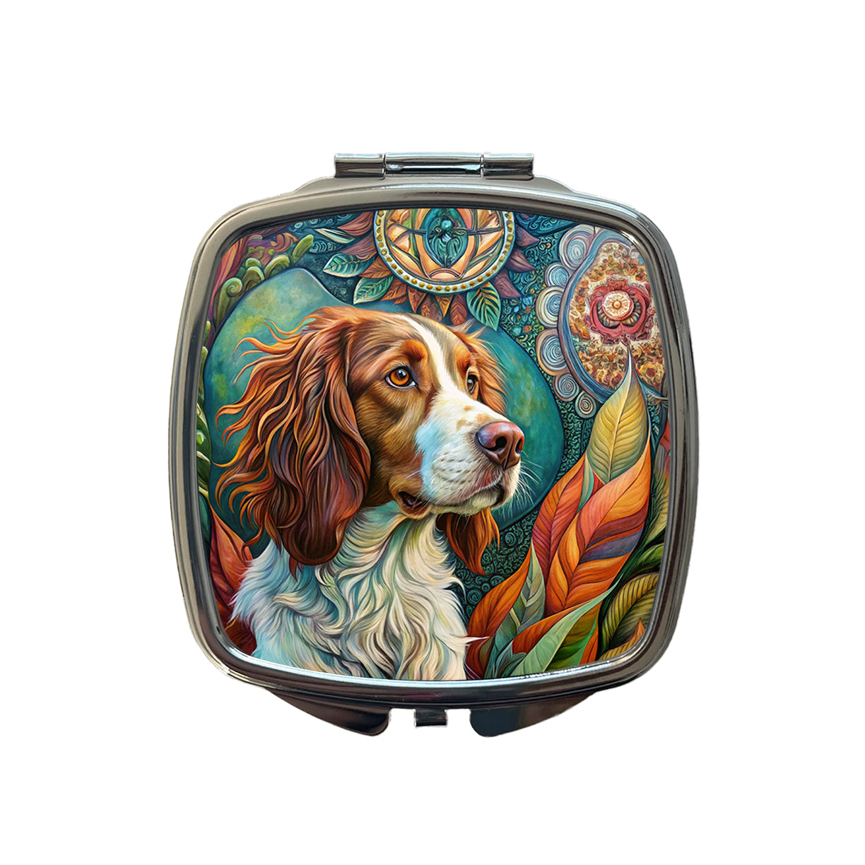 Brittany Spaniel Dog Bohemian Art Small Travel Purse Handbag Pocket Makeup Compact Mirror