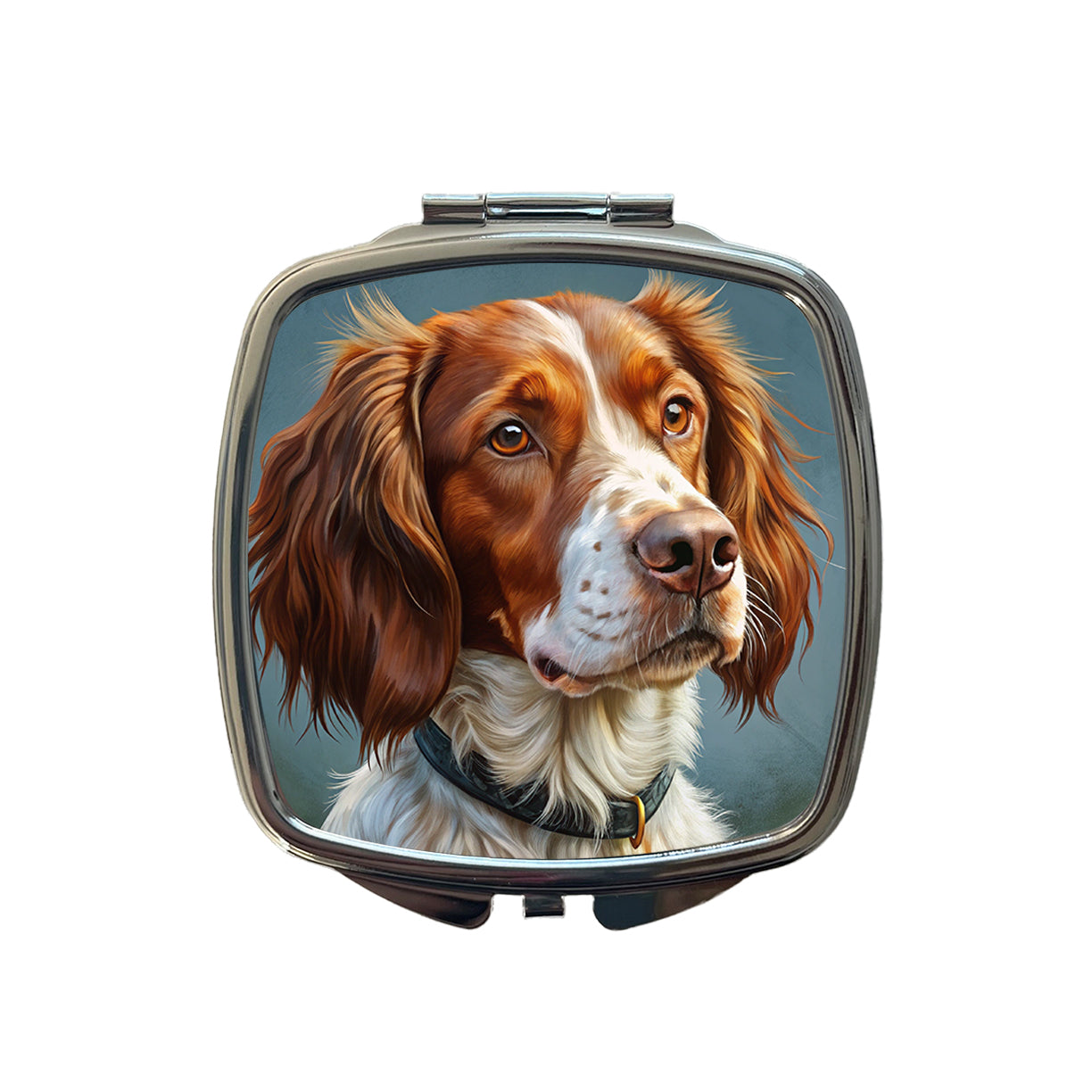 Brittany Spaniel Dog Illustration Small Travel Purse Handbag Pocket Makeup Compact Mirror