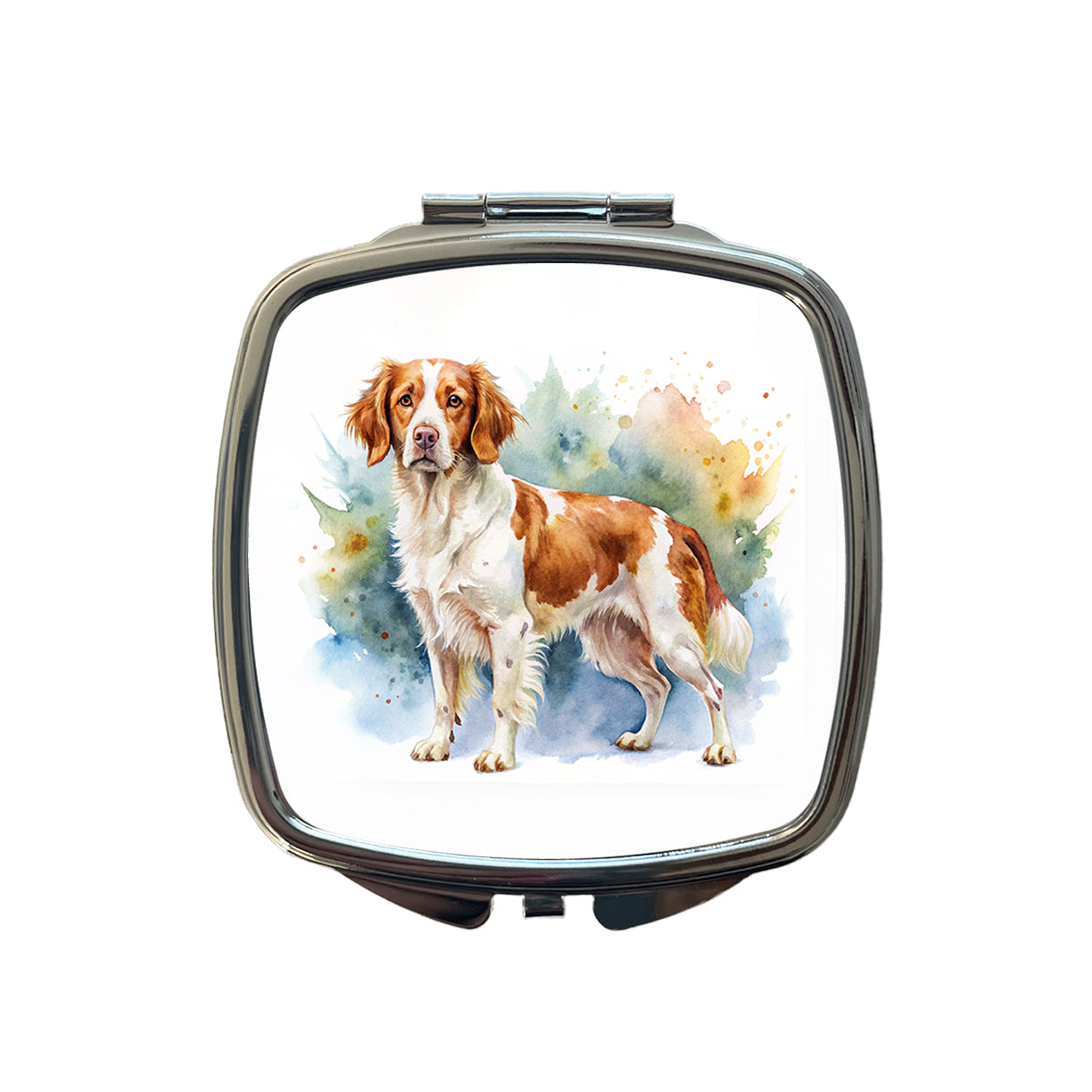 Brittany Spaniel Dog Watercolor Style Small Travel Purse Handbag Pocket Makeup Compact Mirror