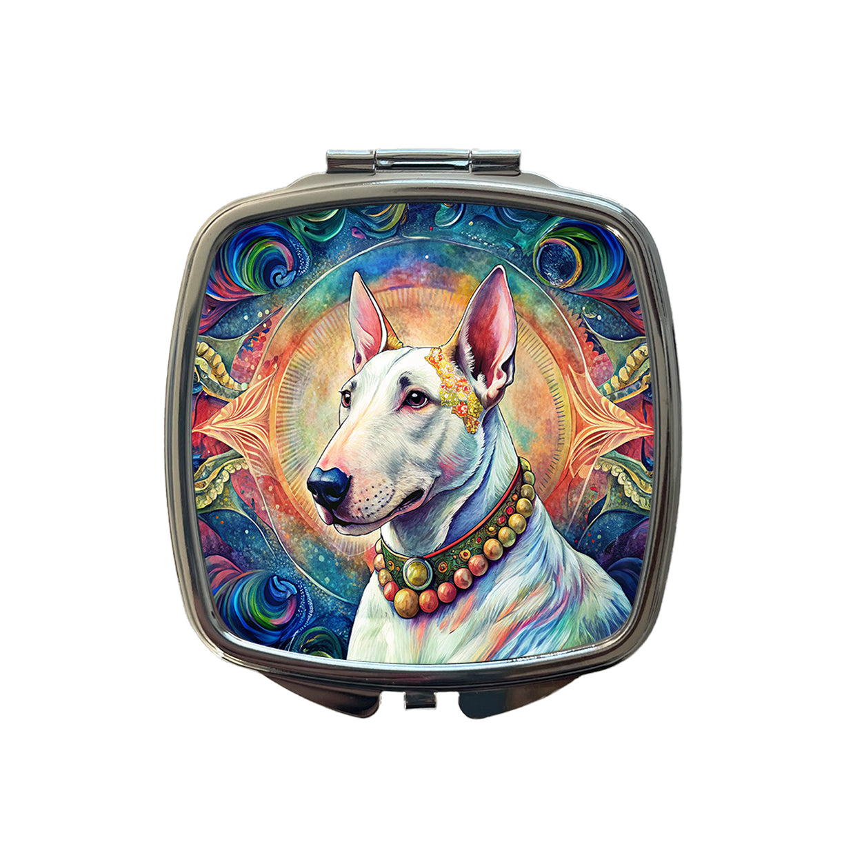 Bull Terrier Dog Bohemian Art Small Travel Purse Handbag Pocket Makeup Compact Mirror