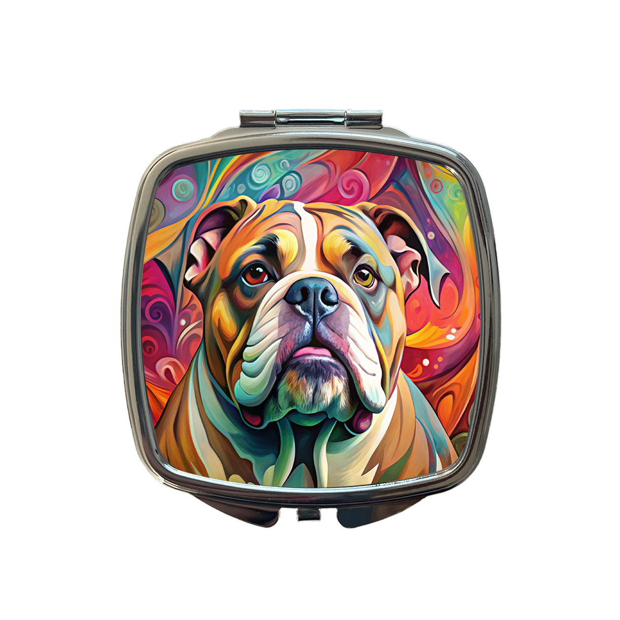 Bulldog Dog Abstract Art Small Travel Purse Handbag Pocket Makeup Compact Mirror