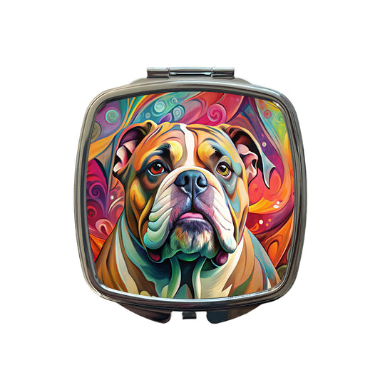 Bulldog Dog Abstract Art Small Travel Purse Handbag Pocket Makeup Compact Mirror