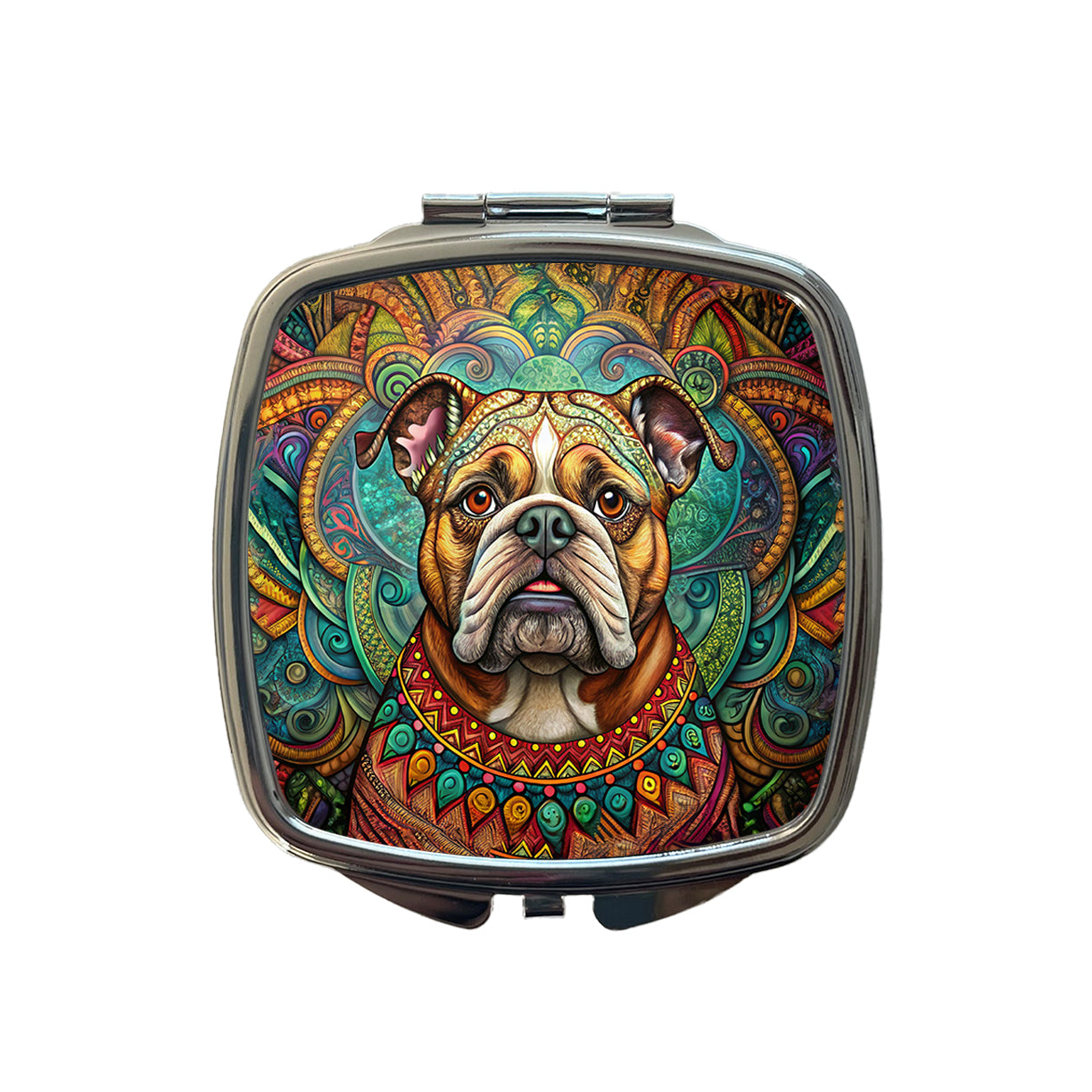 Bulldog Dog Bohemian Art Small Travel Purse Handbag Pocket Makeup Compact Mirror