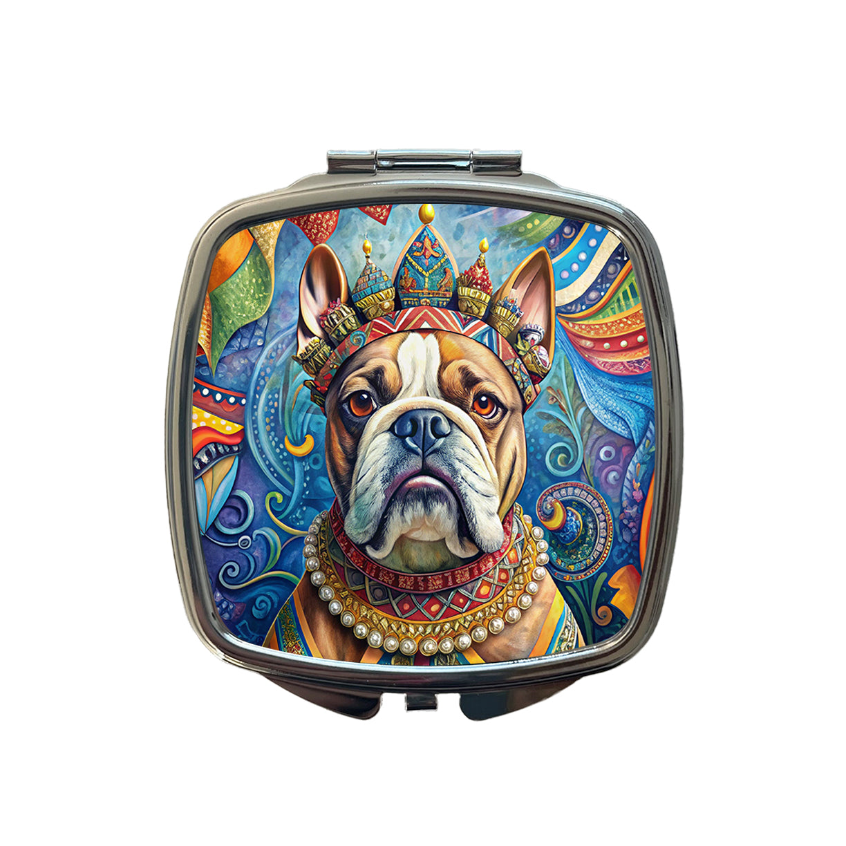 Bulldog Dog French Bohemian Art Small Travel Purse Handbag Pocket Makeup Compact Mirror