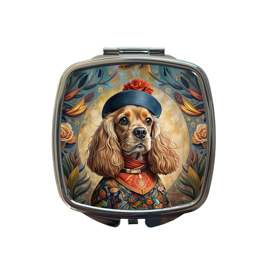 Cavalier King Charles Spaniel Dog French Bohemian Art Small Travel Purse Handbag Pocket Makeup Compact Mirror