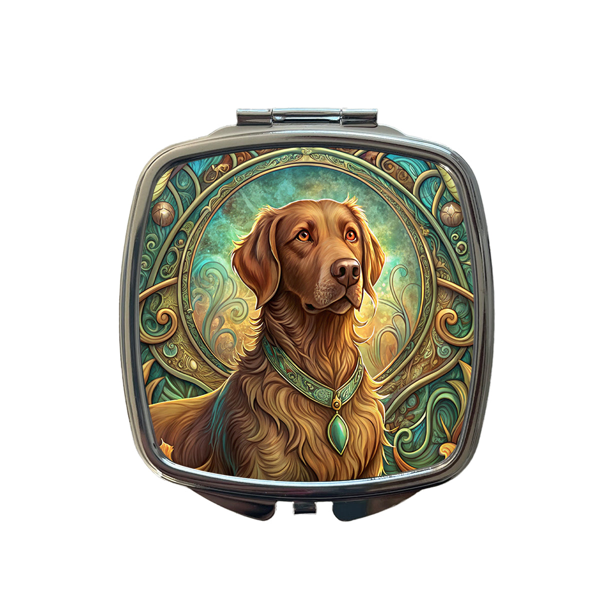 Chesapeake Bay Retriever Dog Art Nouveau Small Travel Purse Handbag Pocket Makeup Compact Mirror