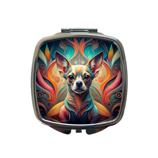 Chihuahua Dog Abstract Stylized Art Small Travel Purse Handbag Pocket Makeup Compact Mirror