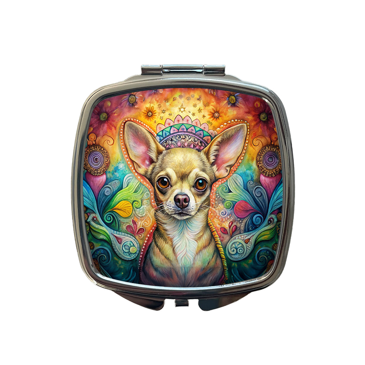 Chihuahua Dog Bohemian Art Small Travel Purse Handbag Pocket Makeup Compact Mirror