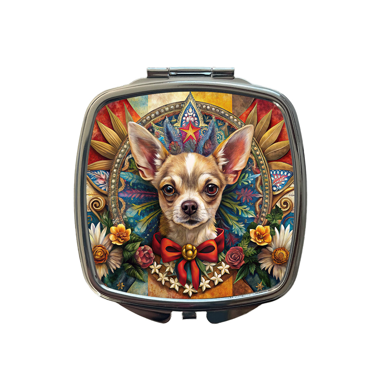 Chihuahua Dog French Bohemian Art Small Travel Purse Handbag Pocket Makeup Compact Mirror