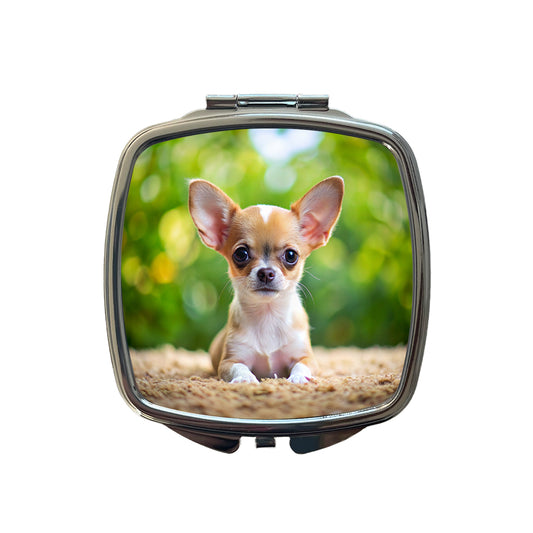 Chihuahua Dog Puppy Photo Small Travel Purse Handbag Pocket Makeup Compact Mirror