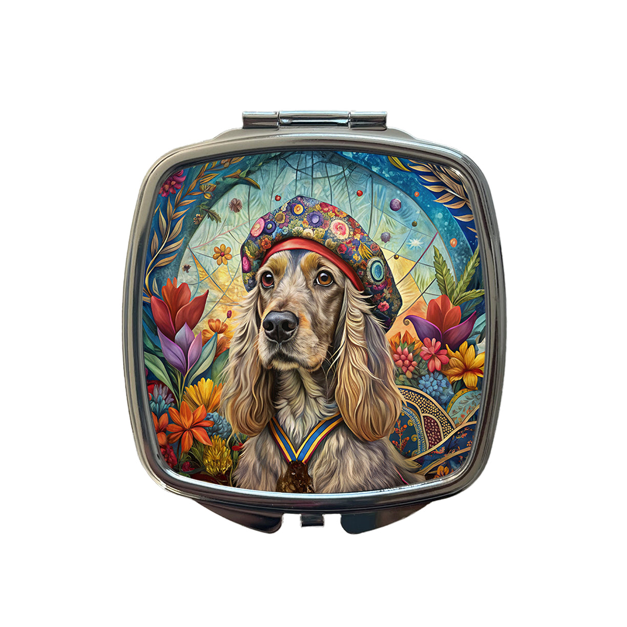Cocker Spaniel Dog French Bohemian Art Small Travel Purse Handbag Pocket Makeup Compact Mirror