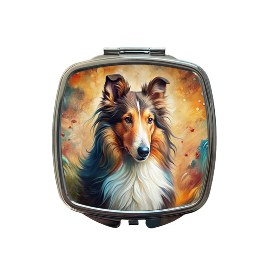Collie Dog Abstract Art Small Travel Purse Handbag Pocket Makeup Compact Mirror