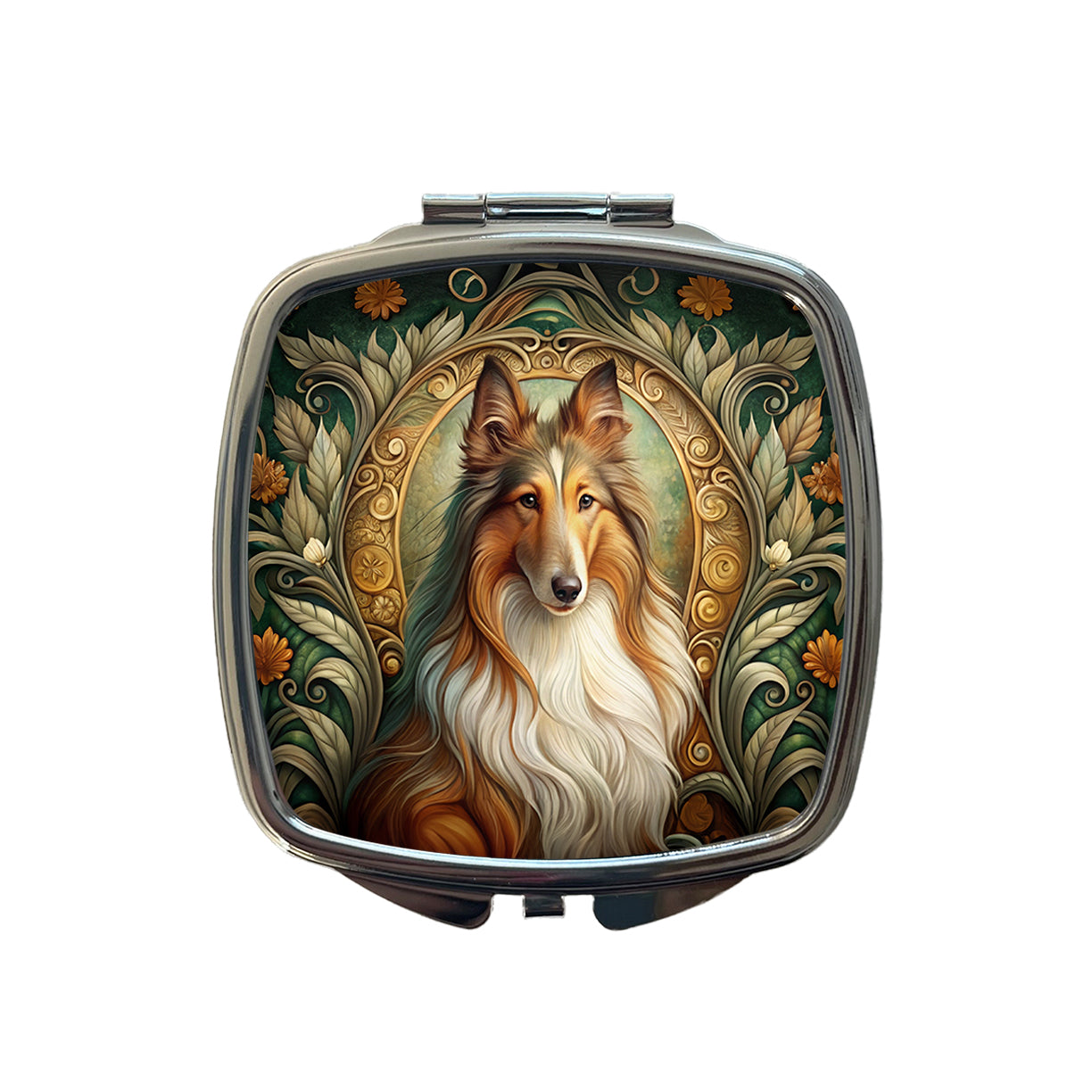 Collie Dog Art Nouveau Small Travel Purse Handbag Pocket Makeup Compact Mirror