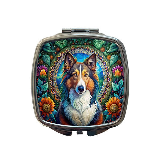 Collie Dog Bohemian Art Small Travel Purse Handbag Pocket Makeup Compact Mirror