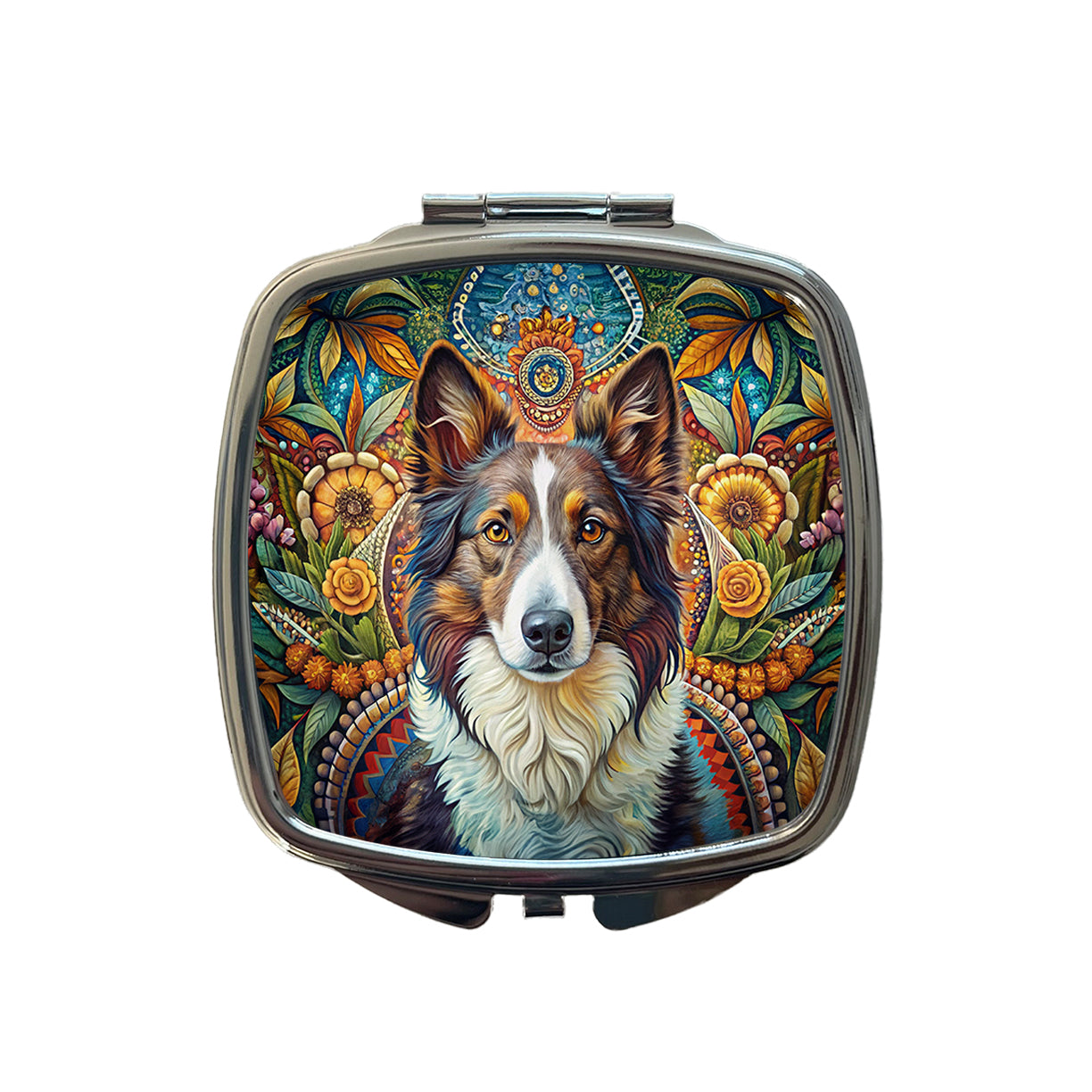 Collie Dog French Bohemian Art Small Travel Purse Handbag Pocket Makeup Compact Mirror