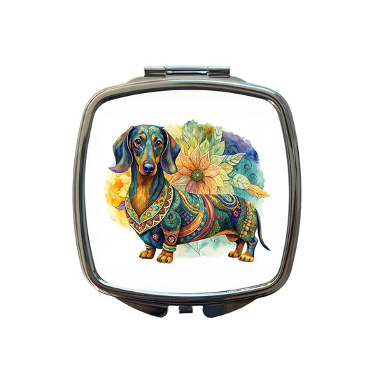 Dachshund Dog Bohemian Art Small Travel Purse Handbag Pocket Makeup Compact Mirror