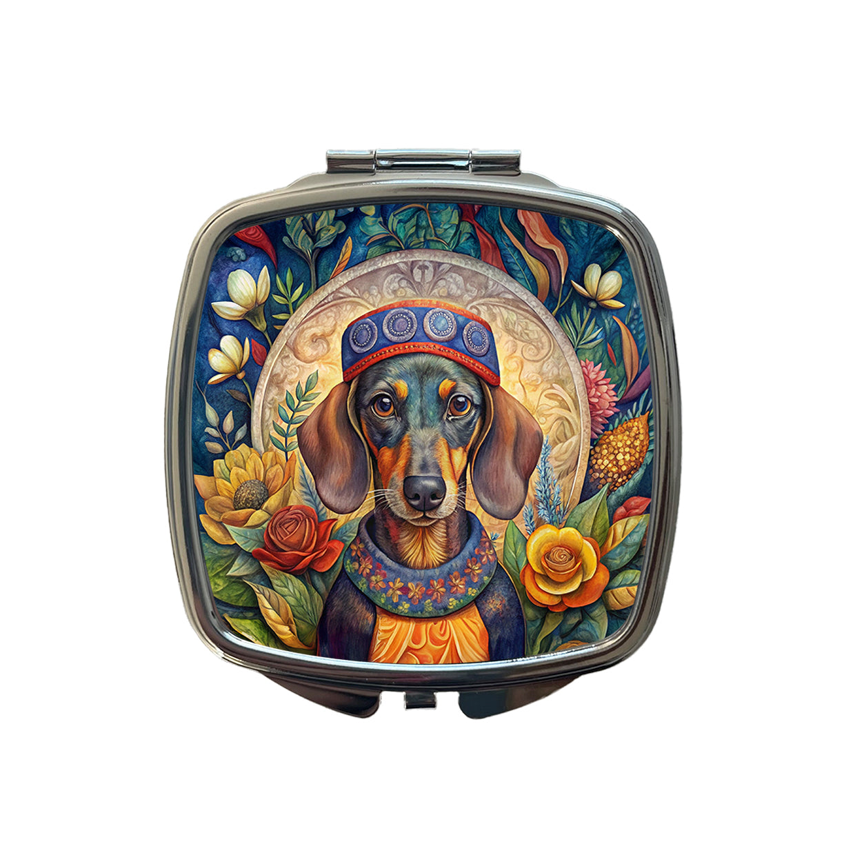 Dachshund Dog French Bohemian Art Small Travel Purse Handbag Pocket Makeup Compact Mirror