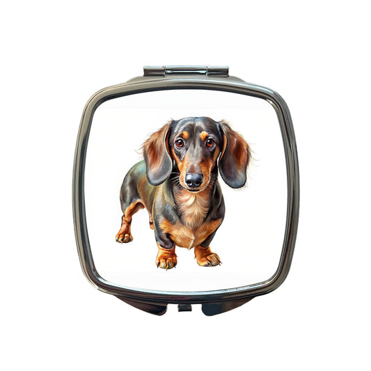 Dachshund Dog Illustration Small Travel Purse Handbag Pocket Makeup Compact Mirror