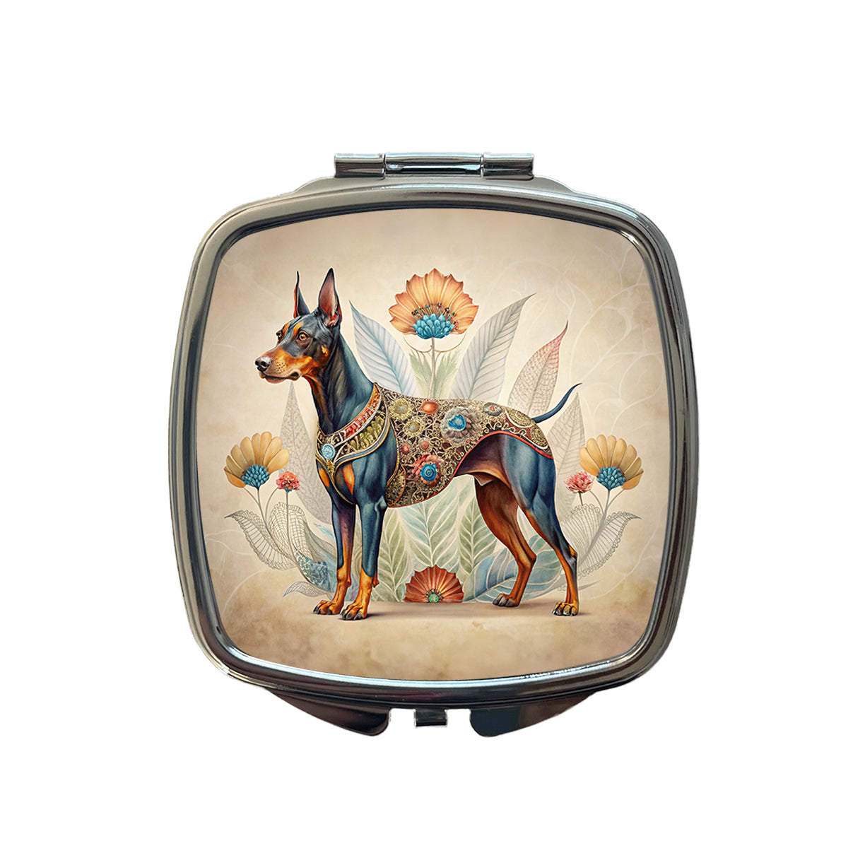 Doberman Pinscher Dog French Bohemian Art Small Travel Purse Handbag Pocket Makeup Compact Mirror