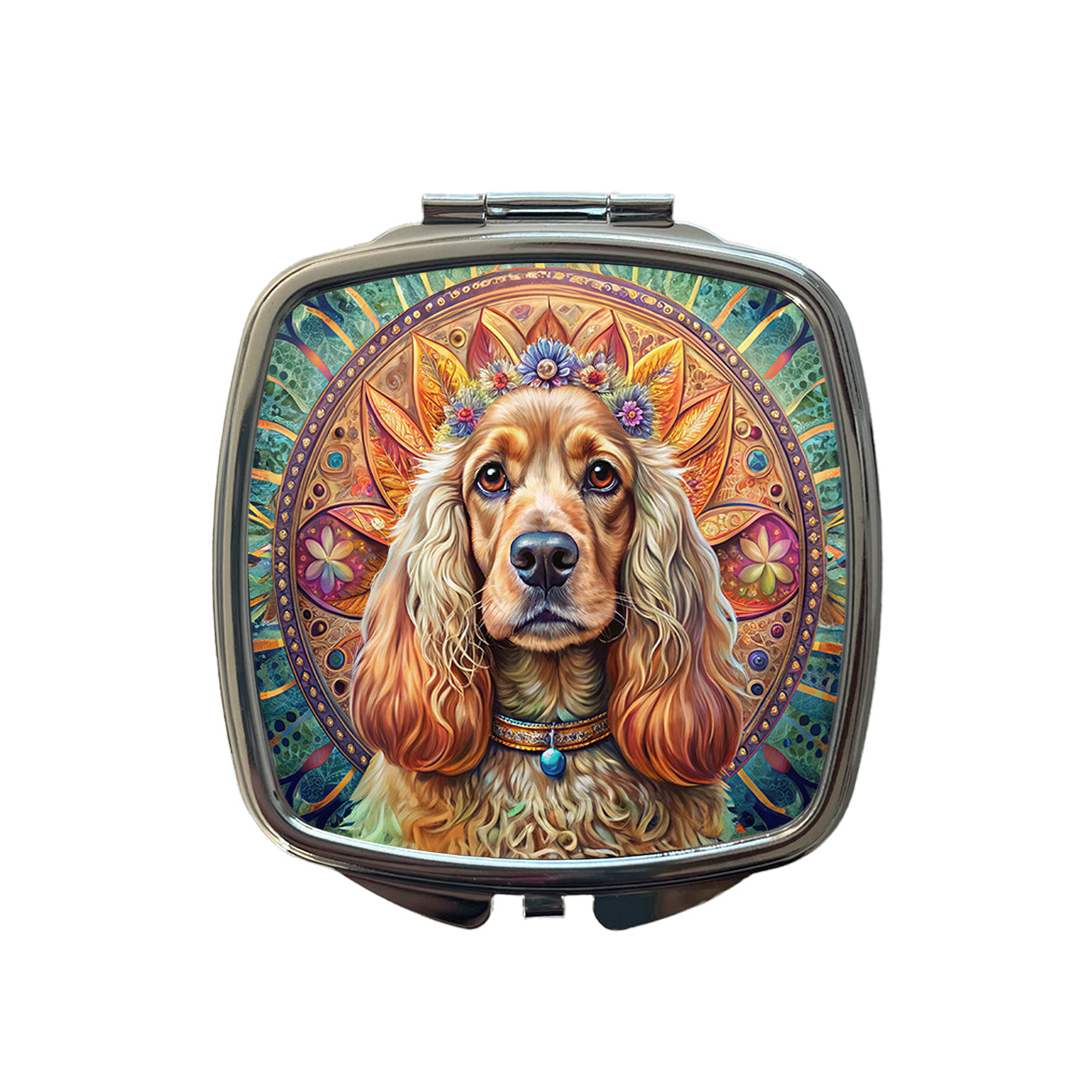 English Cocker Spaniel Dog Bohemian Art Small Travel Purse Handbag Pocket Makeup Compact Mirror