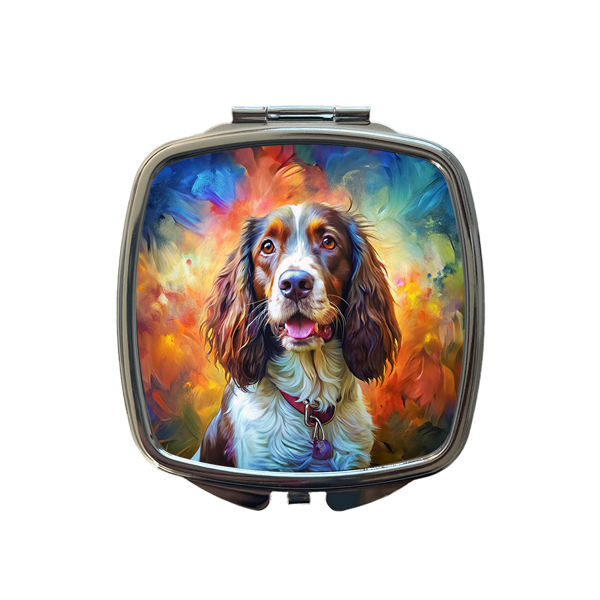 English Springer Spaniel Dog Expressionism Art Small Travel Purse Handbag Pocket Makeup Compact Mirror
